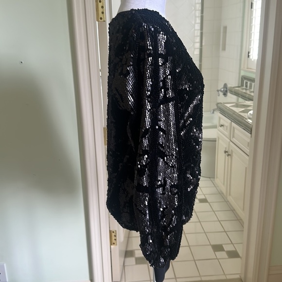 Le Gali Elisa Sequined Velvet Long Sleeve Black Blouse Size Medium Party Festive - Picture 4 of 8